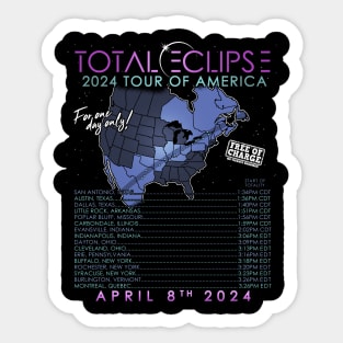 Total Solar Eclipse April 8th 2024 Tour of America - On Back Sticker